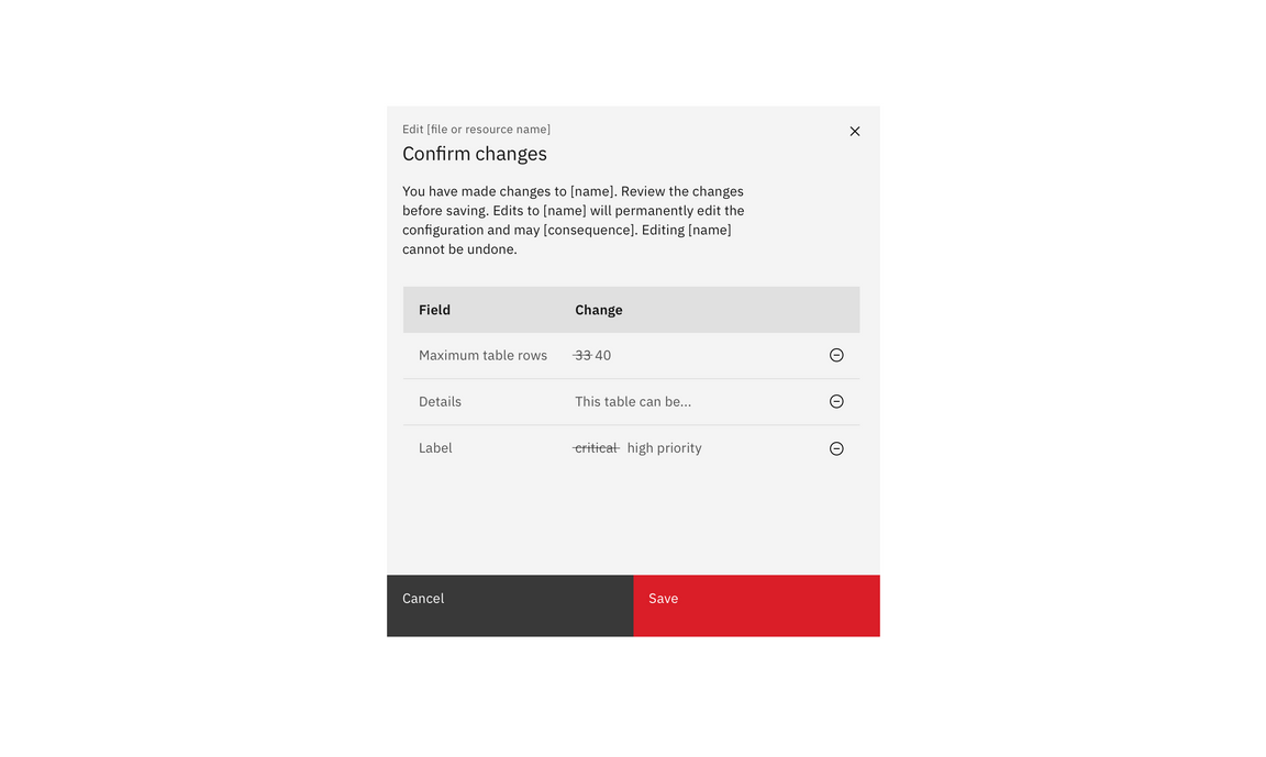 Example of a summary of changes in a modal Example of a summary of changes in a modal