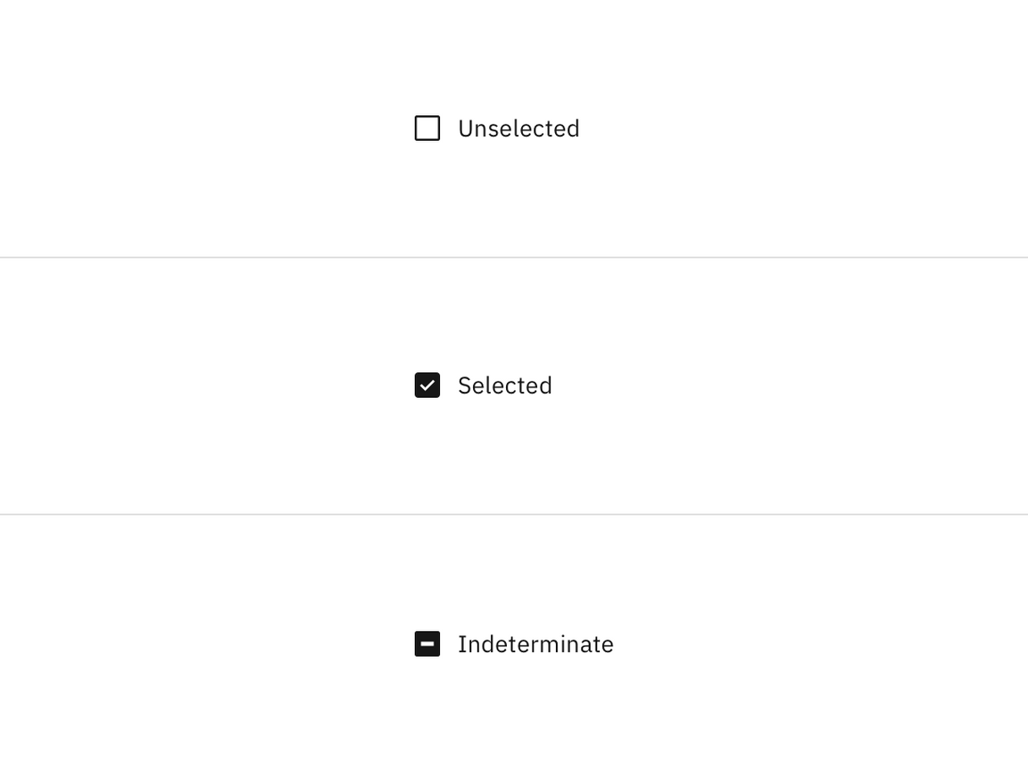 Unselected, selected and indeterminate states of checkbox. Unselected, selected and indeterminate states of checkbox.