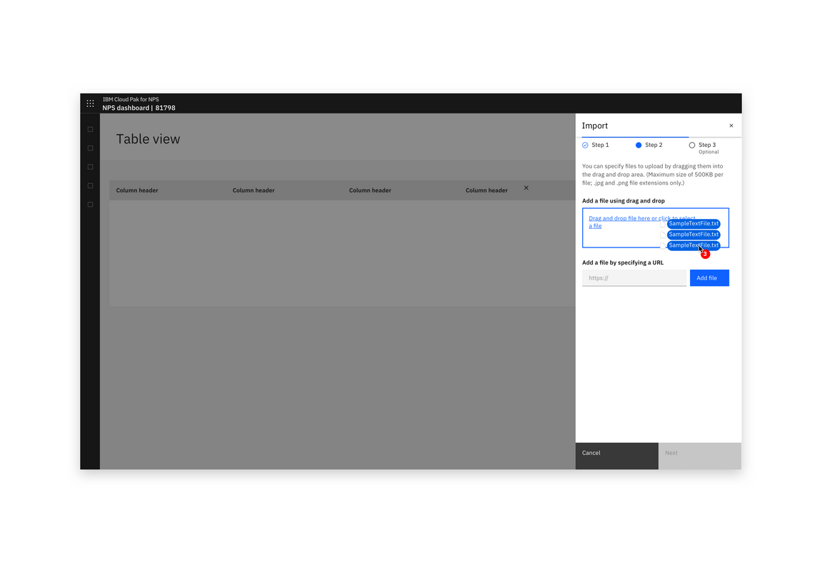 Example of drag and drop file import in a full page view Example of drag and drop file import in a full page view