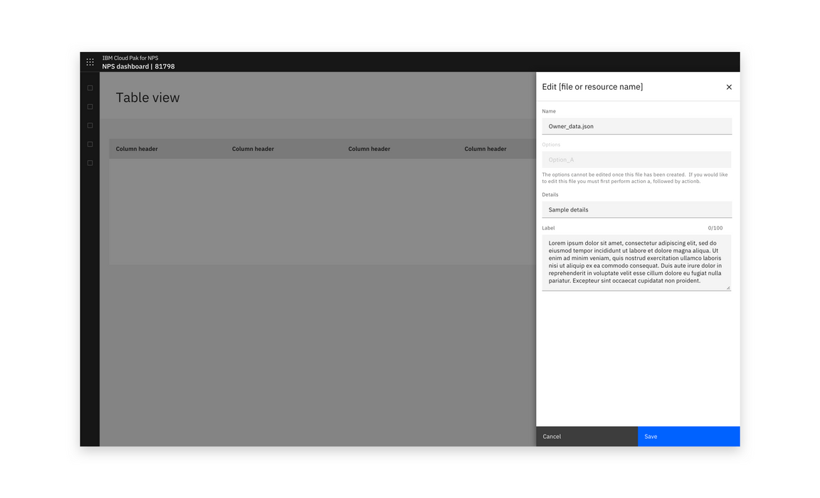 Example of a low-impact edit action in a side panel Example of a low-impact edit action in a side panel