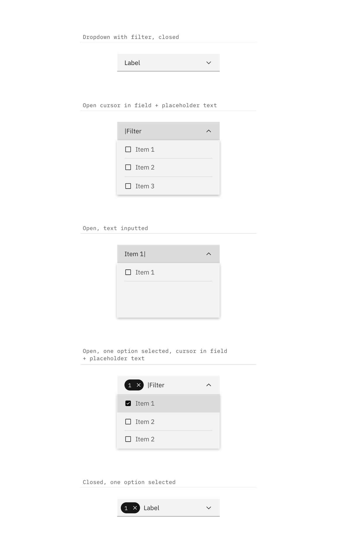 Interaction states for multi-select dropdown with filtering Interaction states for multi-select dropdown with filtering