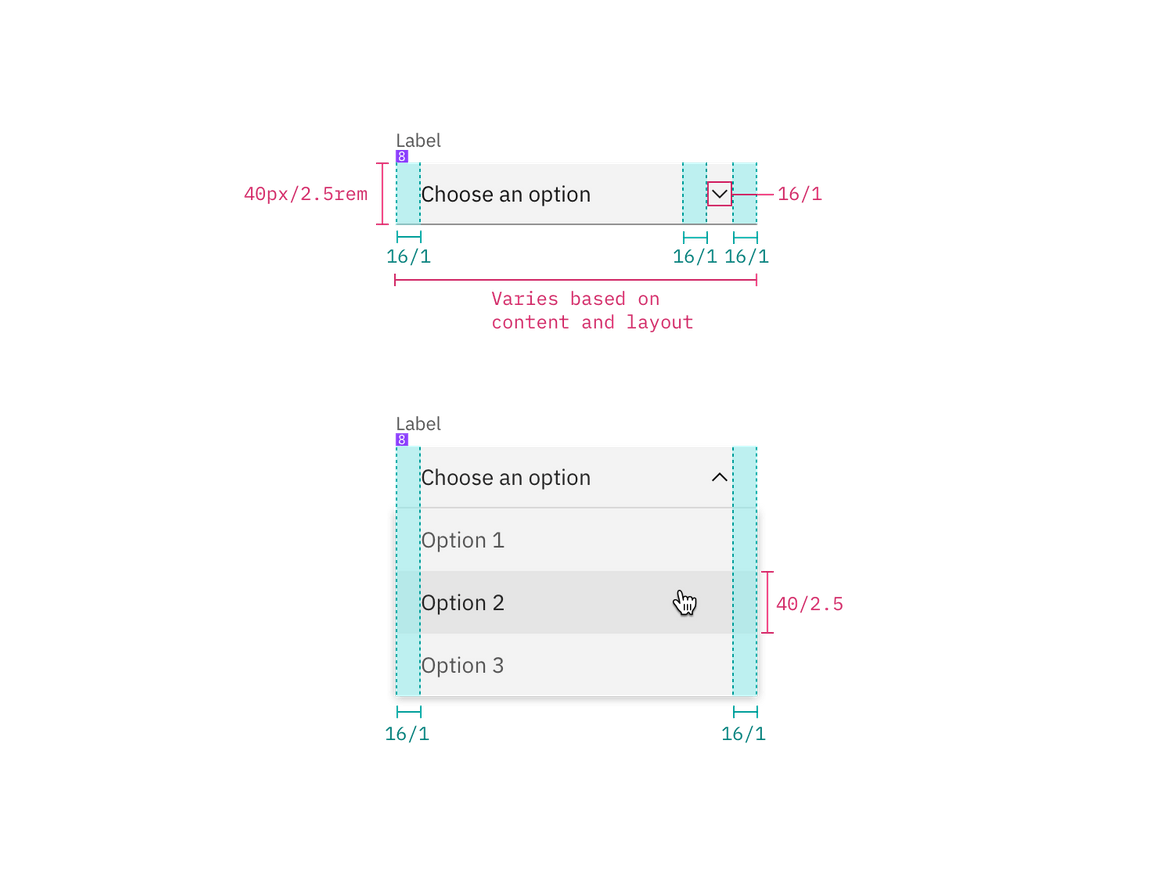 Structure and spacing for a closed dropdown Structure and spacing for a closed dropdown