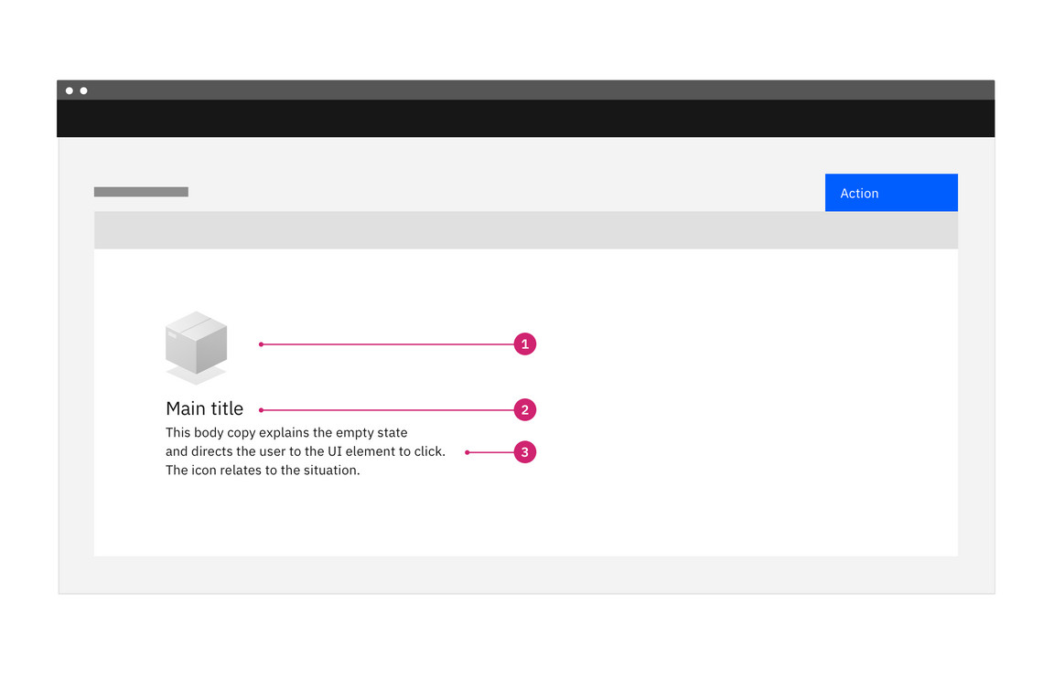 Basic empty state with instruction to click UI element Basic empty state with instruction to click UI element