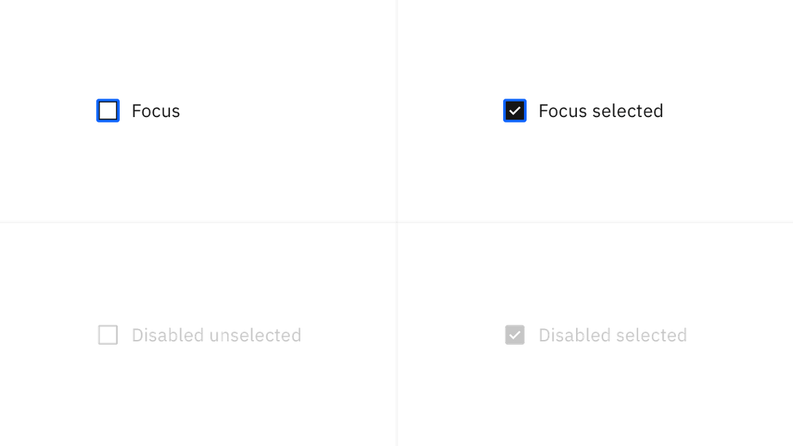 Focus and disabled states of checkbox. Focus and disabled states of checkbox.