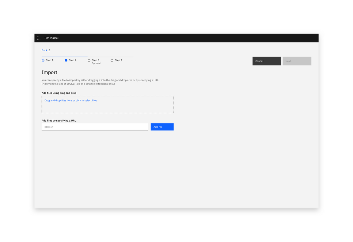Example of an import dialog in a full page view Example of an import dialog in a full page view