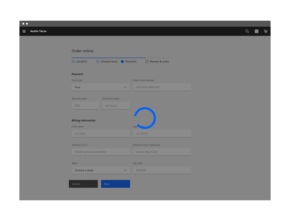 Example of a progress indicator in an application Example of a progress indicator in an application
