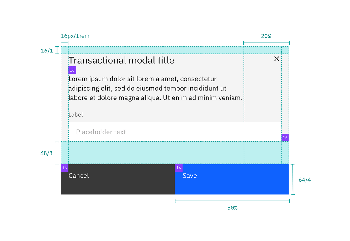 Structure and spacing measurements for a transactional modal Structure and spacing measurements for a transactional modal