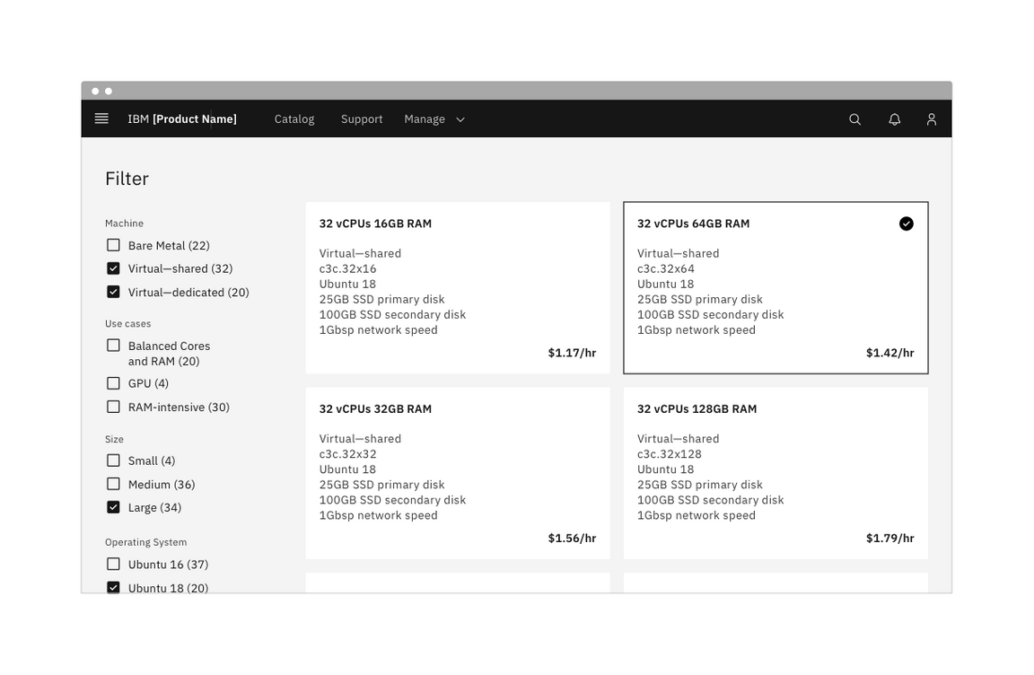 Example of a full page filter list Example of a full page filter list