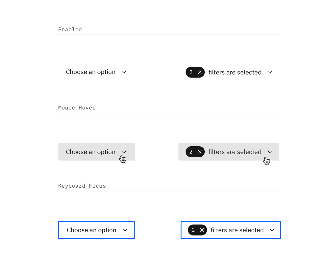 Hover and focus states for inline dropdown Hover and focus states for inline dropdown