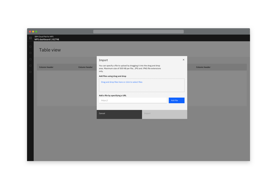 Example of an import modal Example of an import modal